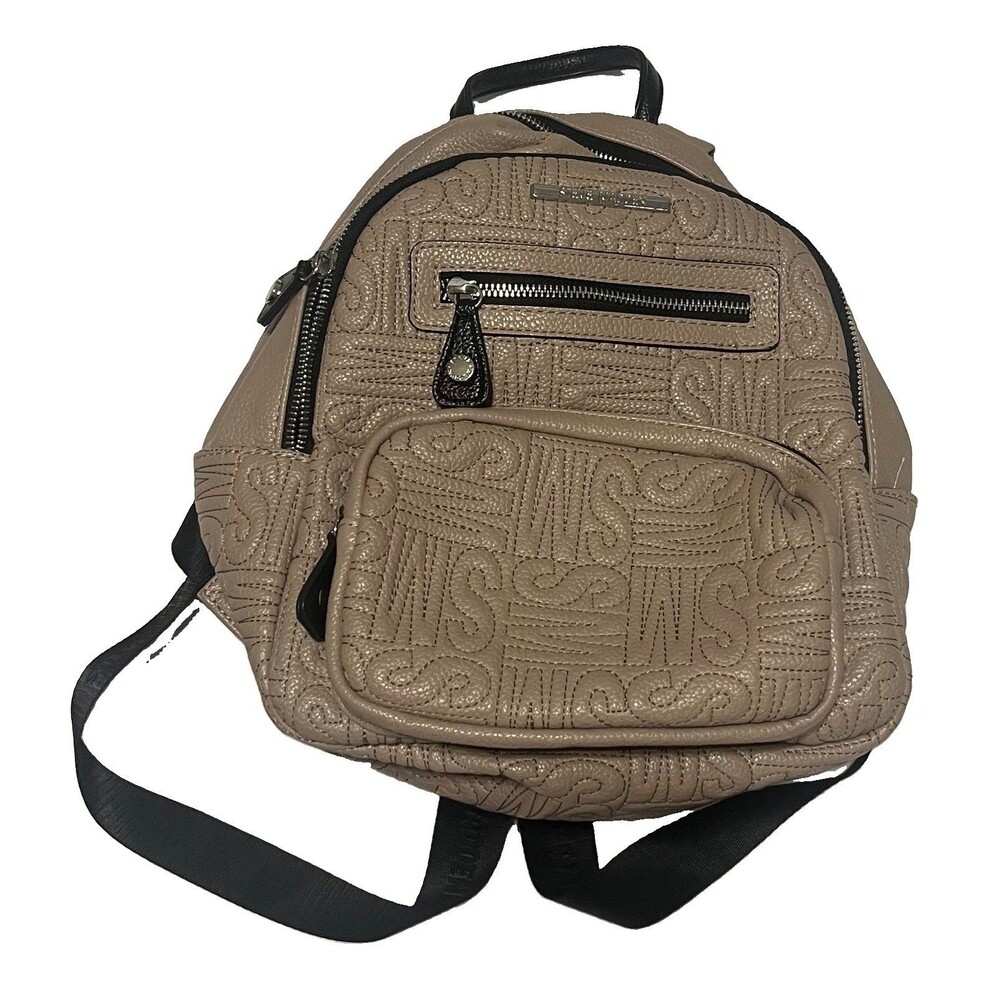 Steve Madden Dark Beige Backpack w/ SM Embossed Stitching Tons Of Pockets EUC